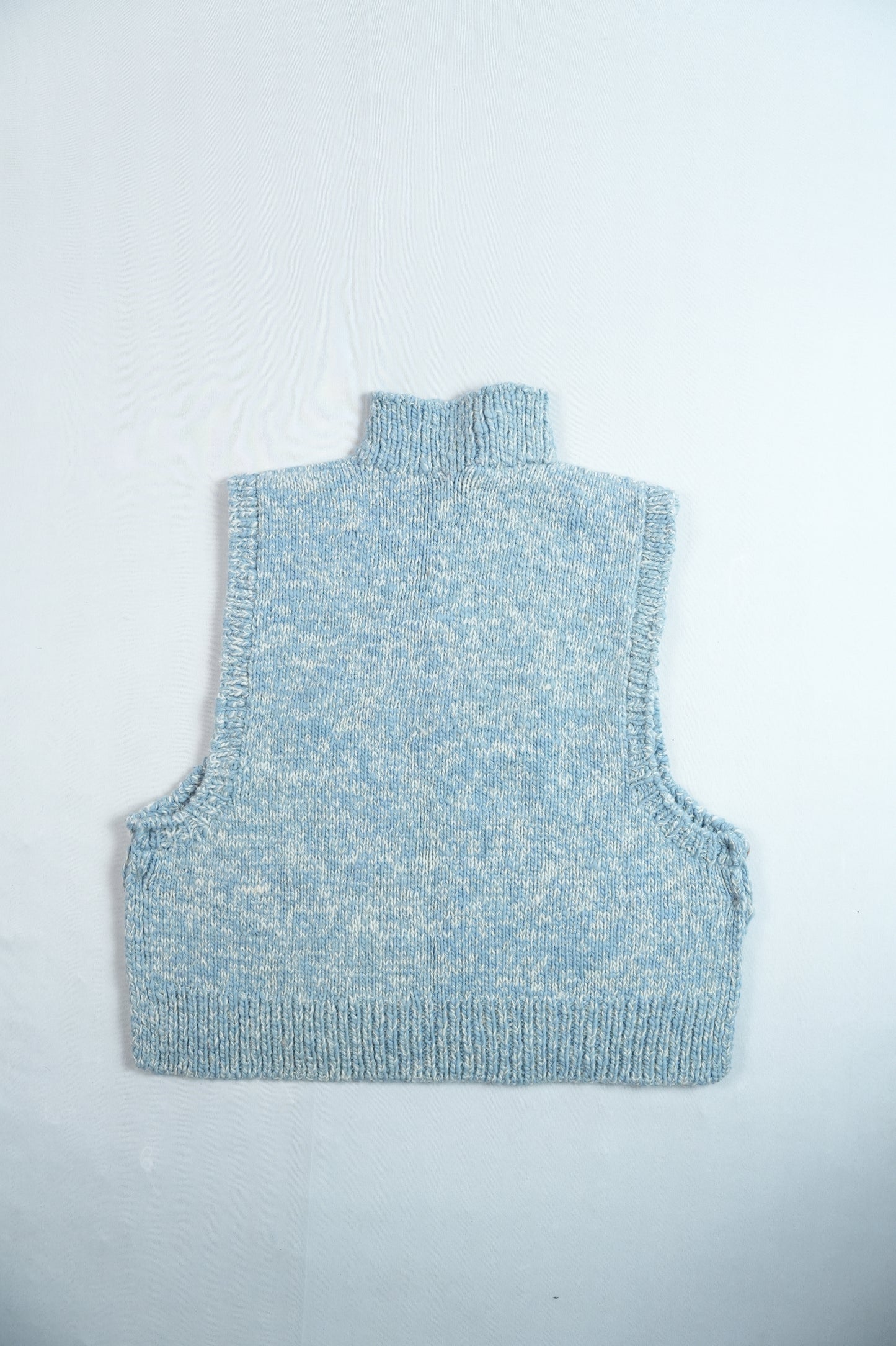 High Neck Wool Handknit Vest - Sky Blue