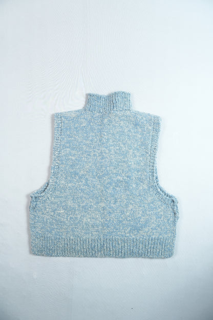 High Neck Wool Handknit Vest - Sky Blue