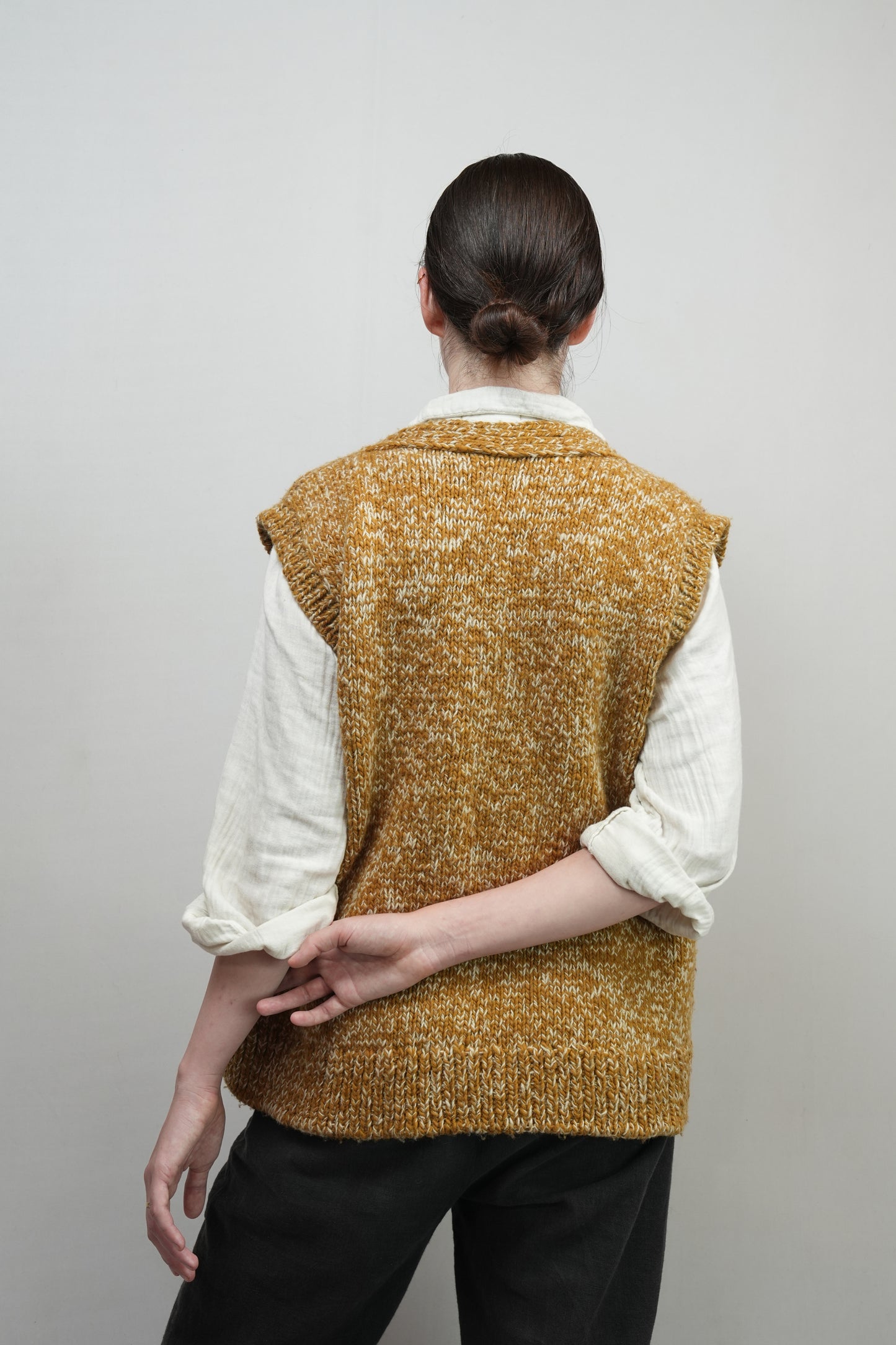 Melange Wool Cardigan Vest - Ochre