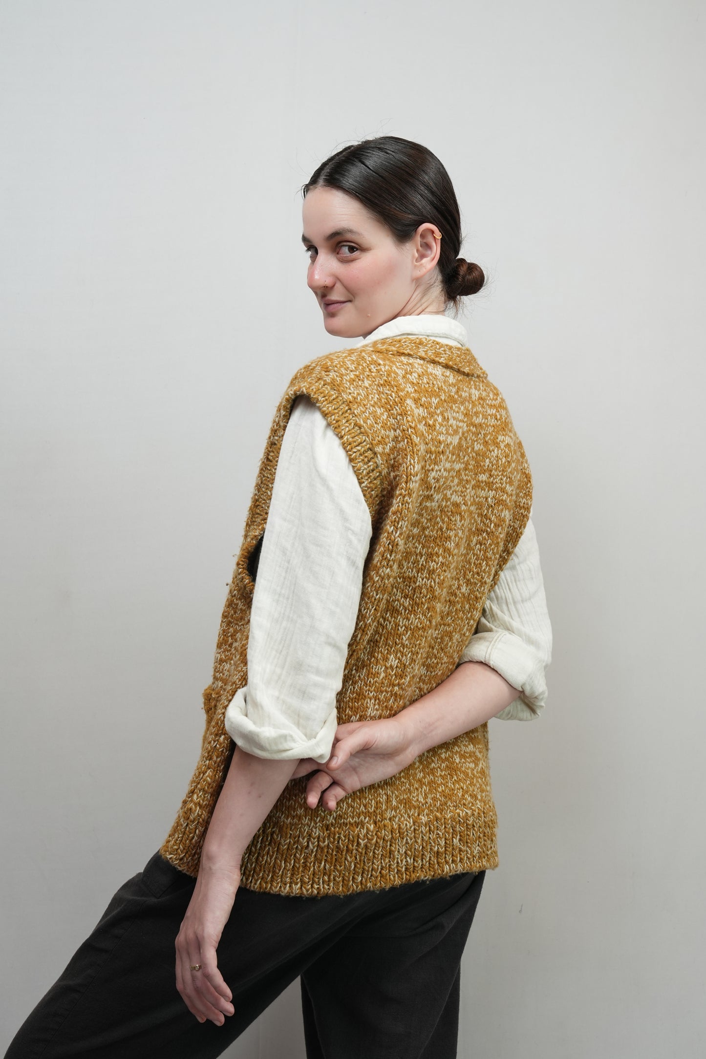Melange Wool Cardigan Vest - Ochre