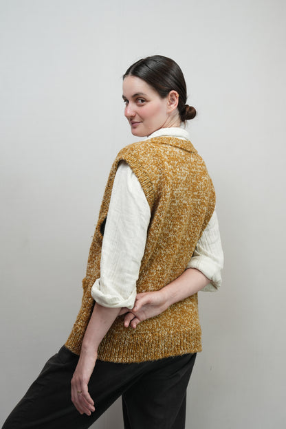 Melange Wool Cardigan Vest - Ochre