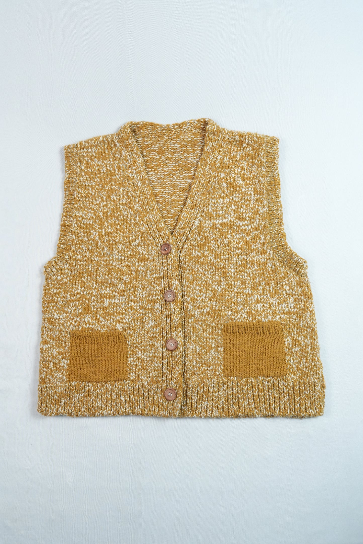 Melange Wool Cardigan Vest - Ochre