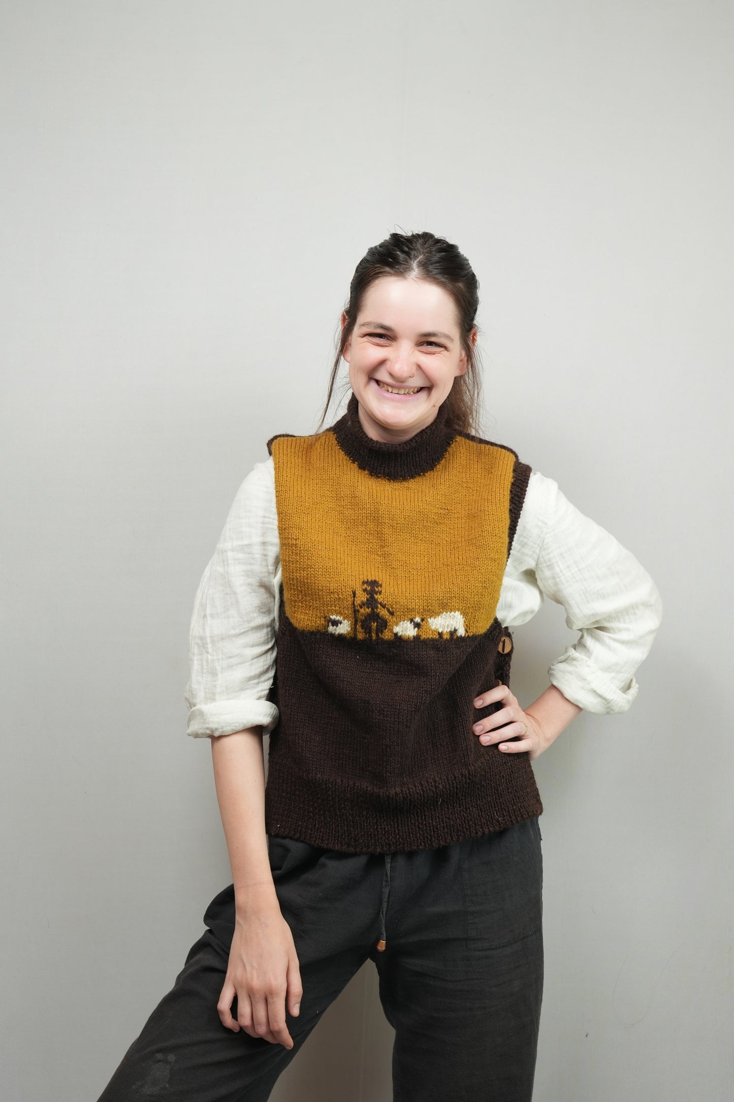 High Neck Wool Handknit Vest - Shepherd