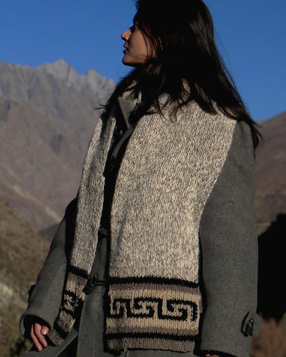 Tibetan Motif Hand-Knit Muffler
