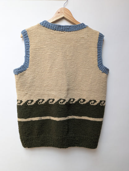 Darcha handloom wool knit vest colour green back view for men and women