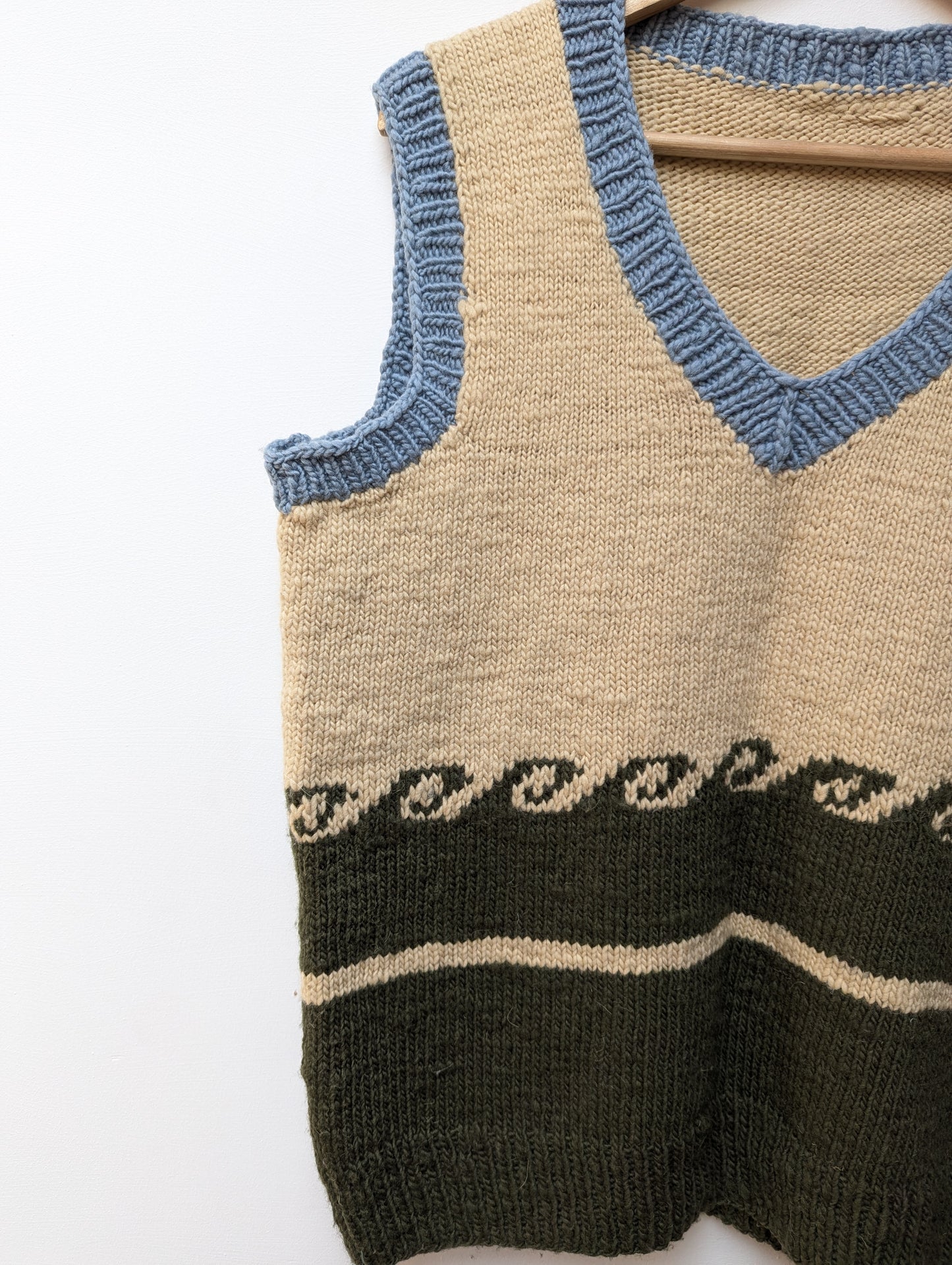Darcha handloom wool knit vest colour green  front right view for men and women