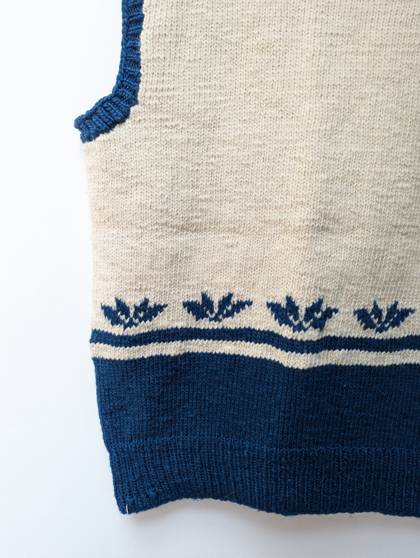 Darcha handloom wool knit vest colour navy blue back lower left view for men and women 