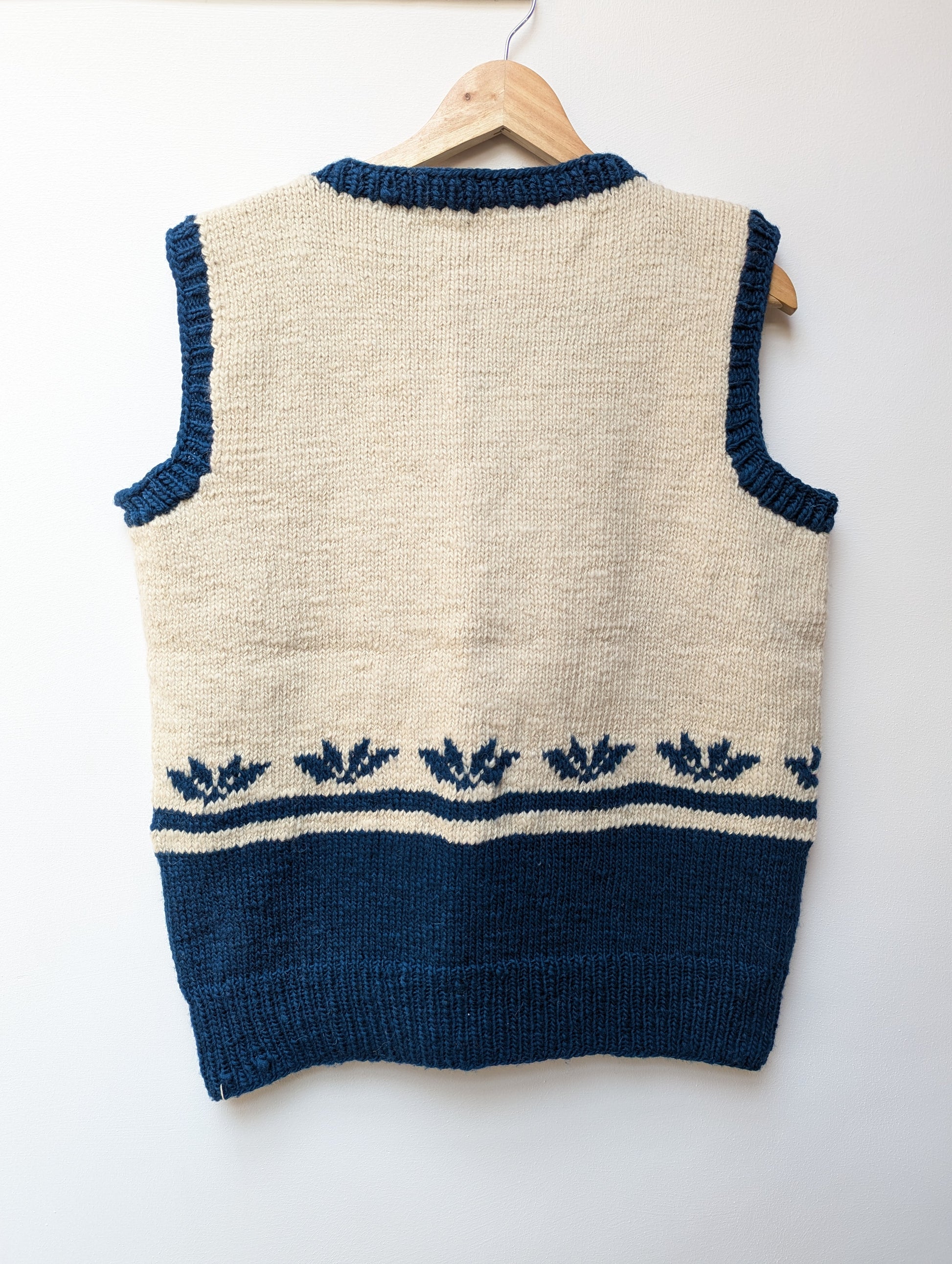 Darcha handloom wool knit vest colour navy blue back view for men and women 