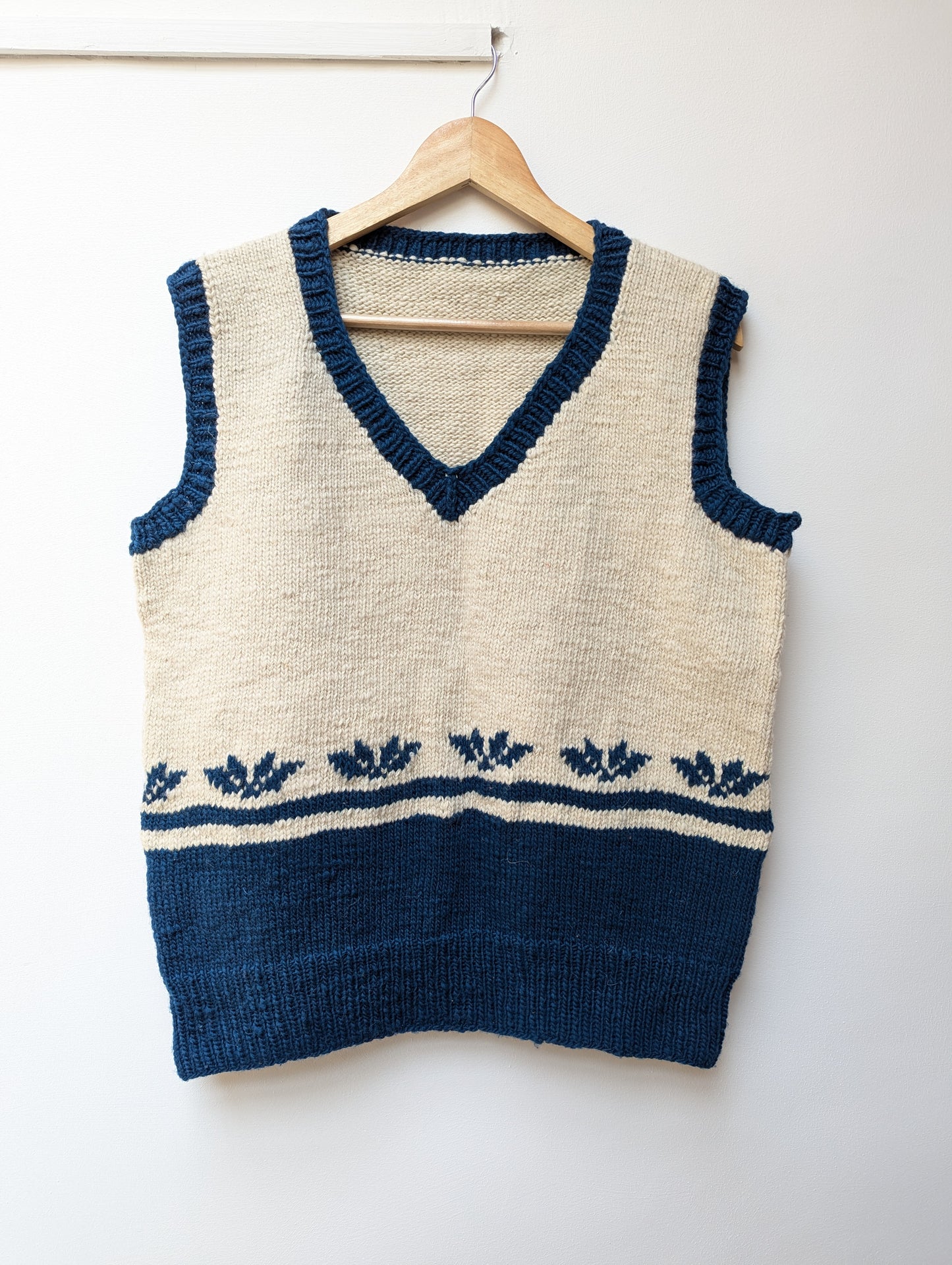 Darcha handloom wool knit vest colour navy blue front view for men and women 