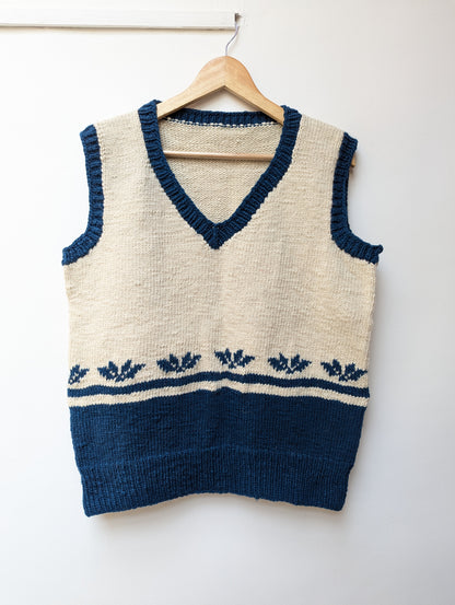 Darcha handloom wool knit vest colour navy blue front view for men and women 