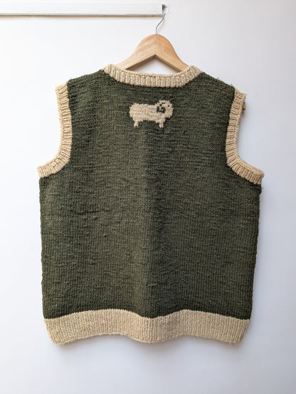 Darcha handloom wool knit vest colour olive greeen back view for men and women