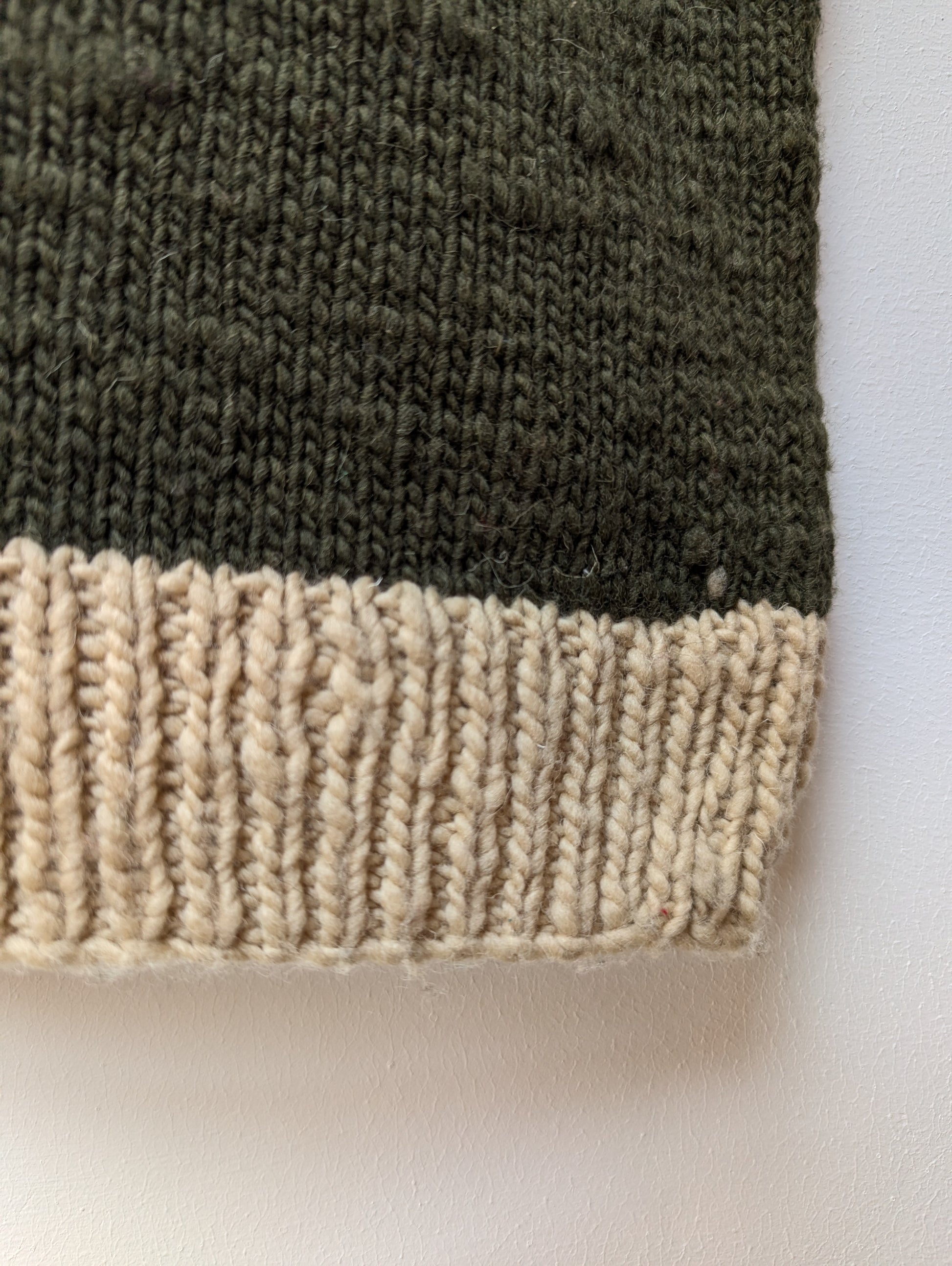 Darcha handloom wool knit vest colour olive greeen front close right lower view for men and women