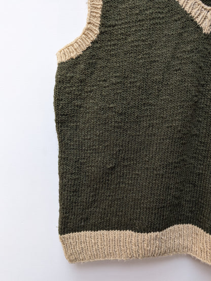 Darcha handloom wool knit vest colour olive greeen front right lower view for men and women