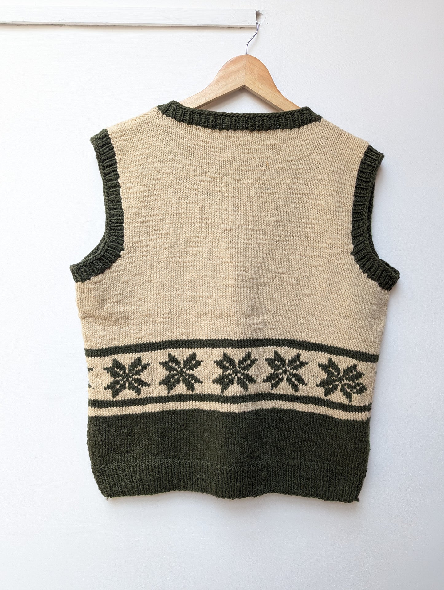 Darcha handloom wool knit vest colour olive green and white back view for men and women