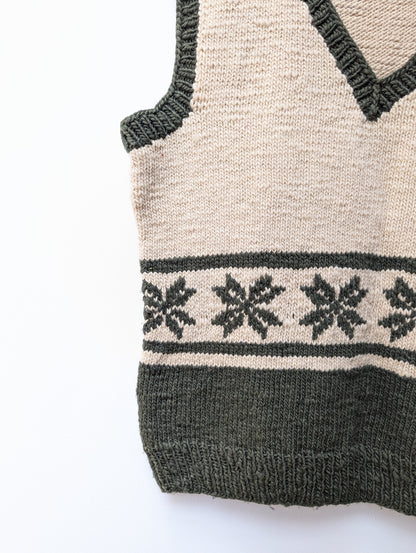 Darcha handloom wool knit vest colour olive green and white front left lower view for men and women