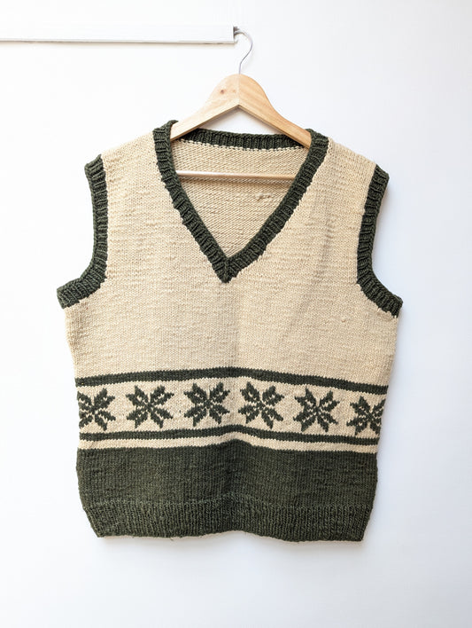 Darcha handloom wool knit vest colour olive green and white front view for men and women