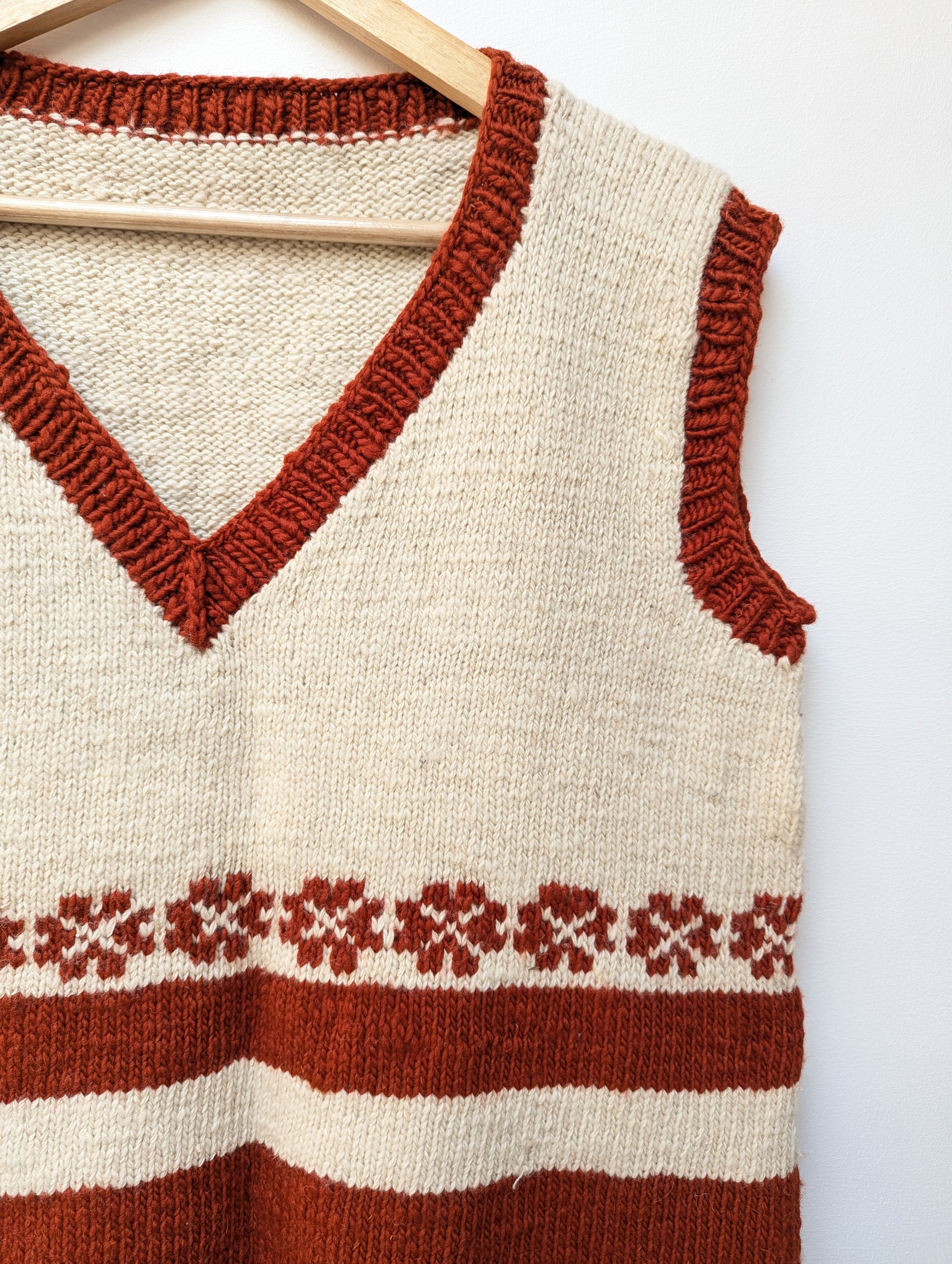 Darcha handloom wool knit vest colour red front right lower view for men and women