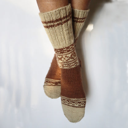 Hand-Knit Socks with Tribal Motifs - 100% Pure Merino Wool