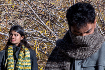 Meadow Green & Yellow Hand-Knit Muffler