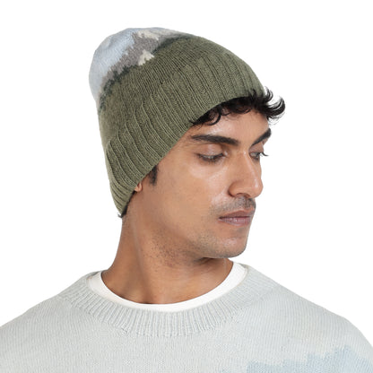 Hand knitted wool beanie postcard from kullu royal enfield collaboration side view