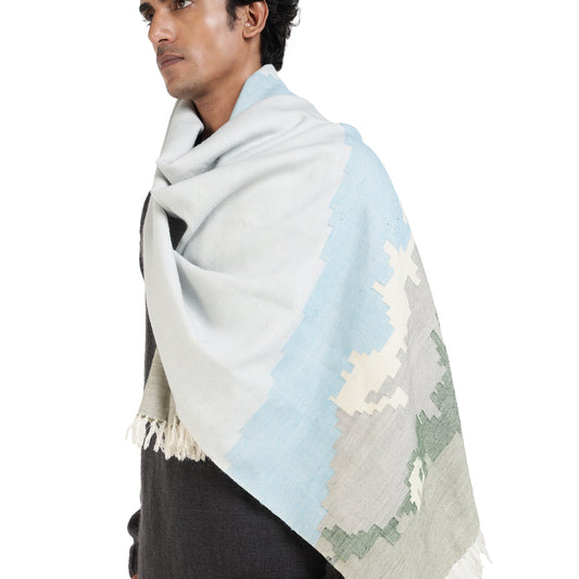 Handmade Kullu wool shawl royal enfield postcard from kullu collection side view