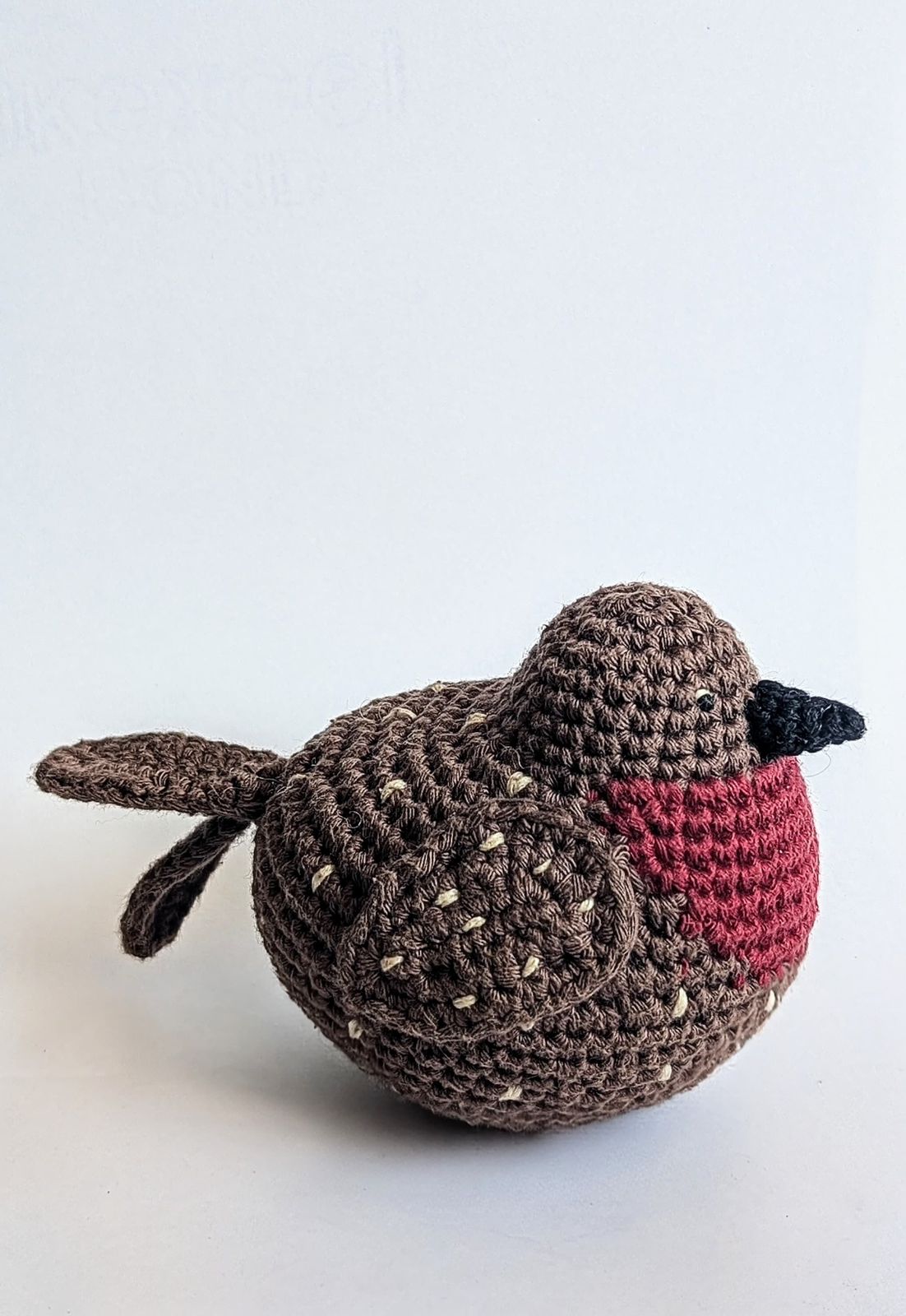 Handmade cotton magpie eco souvenir hand crocheted sustainable bird toy colour red