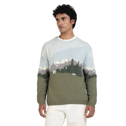 Handmade wool sweater postcard from Kullu artisan winter wear front view