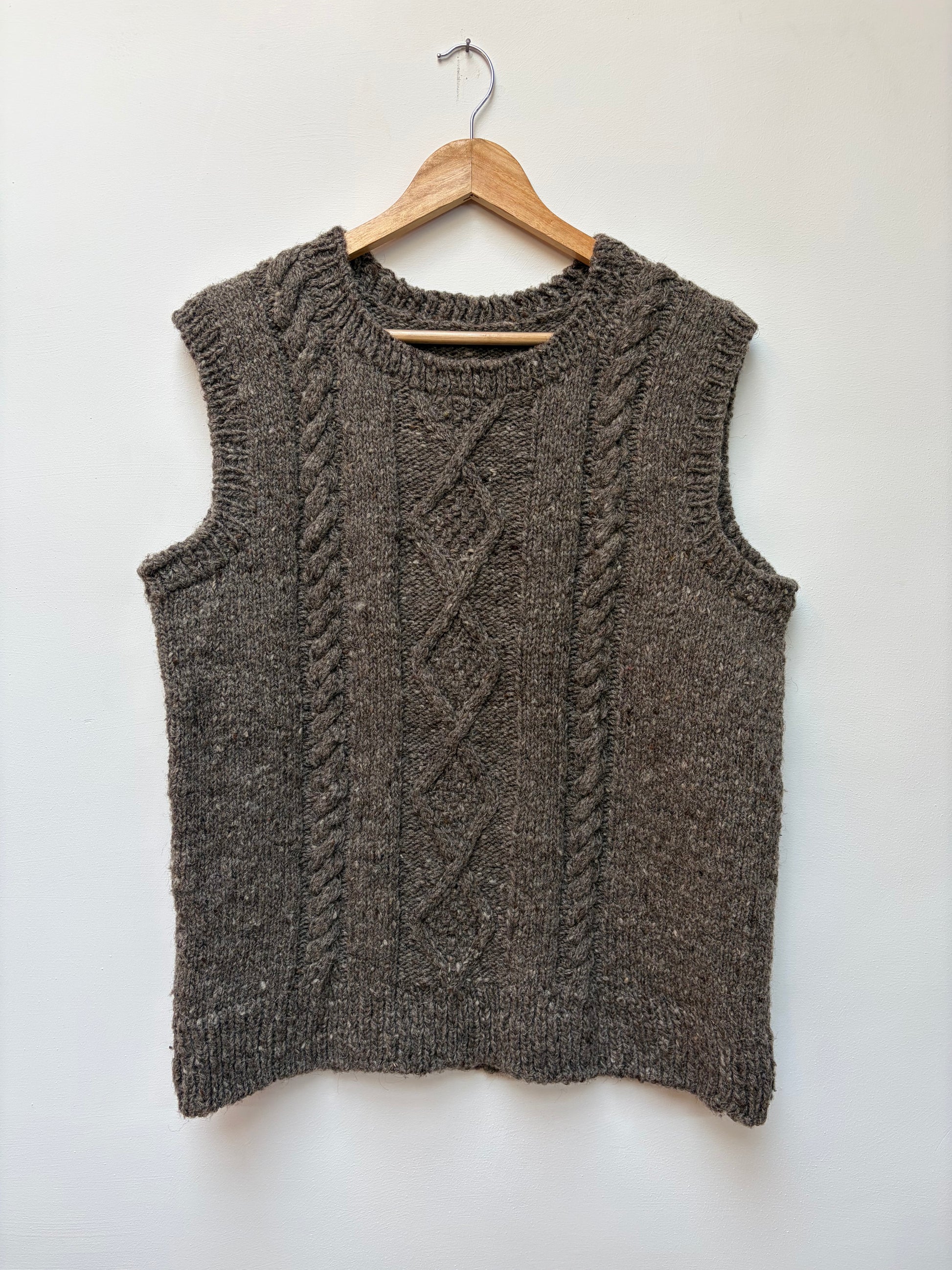 Handspun cable wool knit vest made from indigenous Himalayan wool front view 