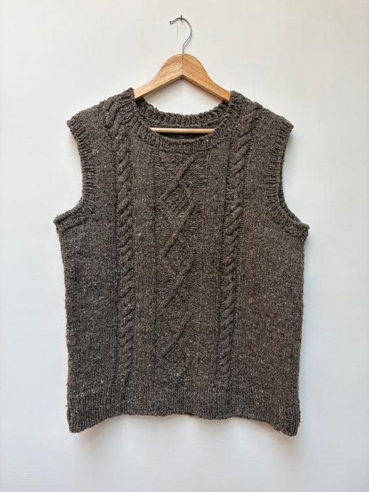 Handspun cable wool knit vest made from indigenous Himalayan wool front view 