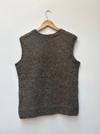 Handspun cable wool knit vest made from indigenous Himalayan wool back view 