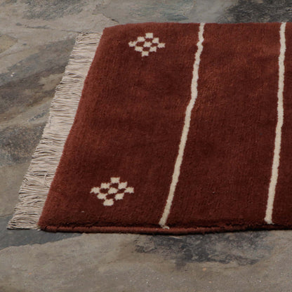 Red Earth Corner Motif Stripe - Tsug-den Carpet