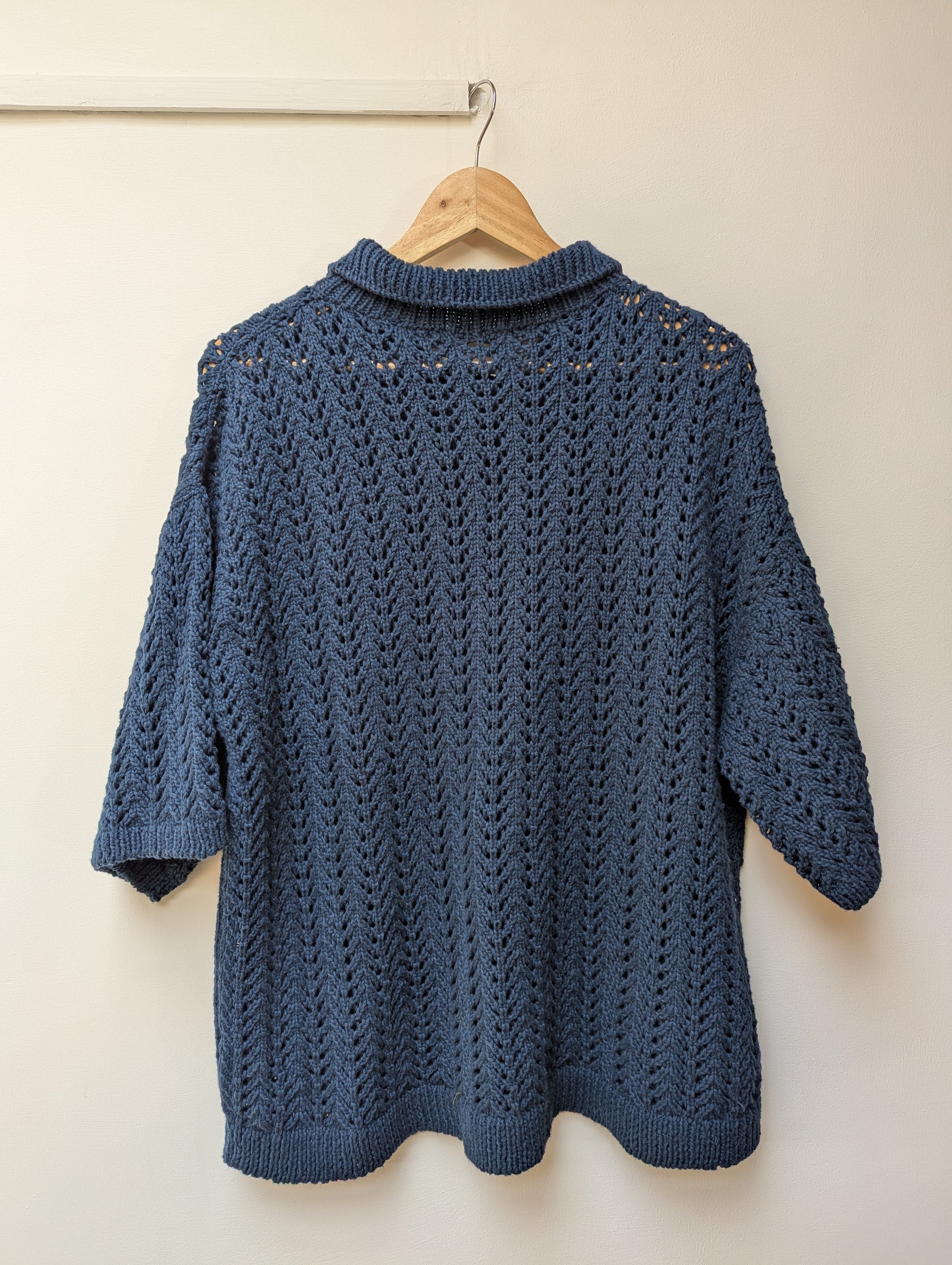 Knitted lace cotton overshirt back view – handloom cotton winter shirt back view 