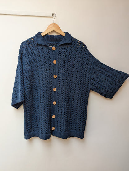 Knitted lace cotton overshirt front view– handloom cotton winter shirt front view 