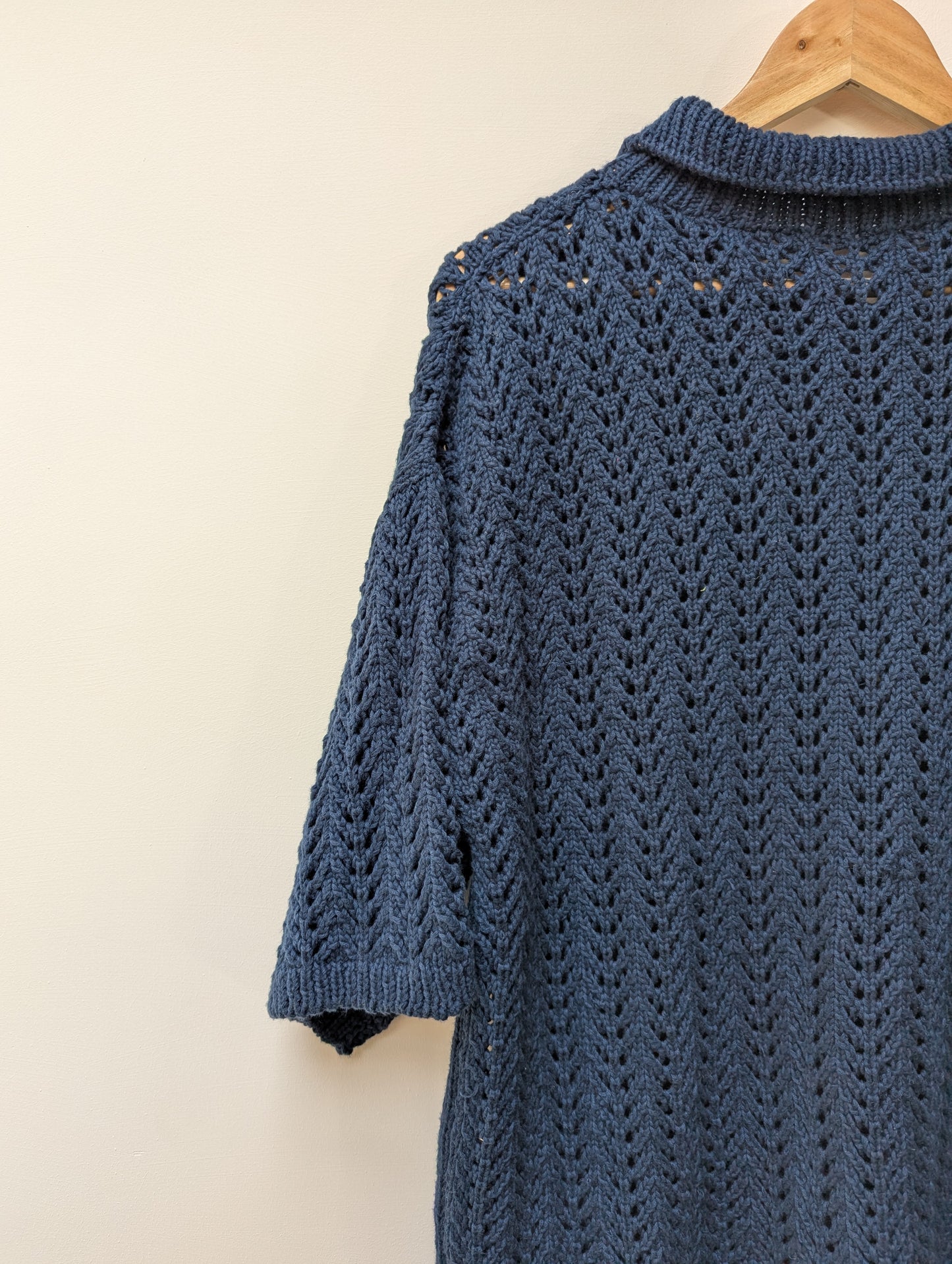 Knitted lace cotton overshirt left back view  – handloom cotton winter shirt left back view 