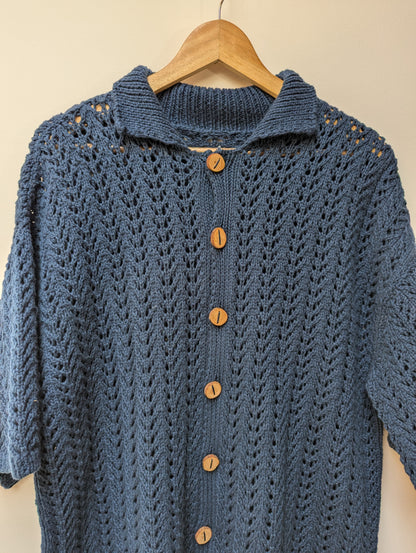 Knitted lace cotton overshirt zoomed front view  – handloom cotton winter shirt zoomed front view 