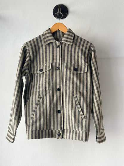 McLeod handloom wool jacket for women with striped Himalayan weave front view
