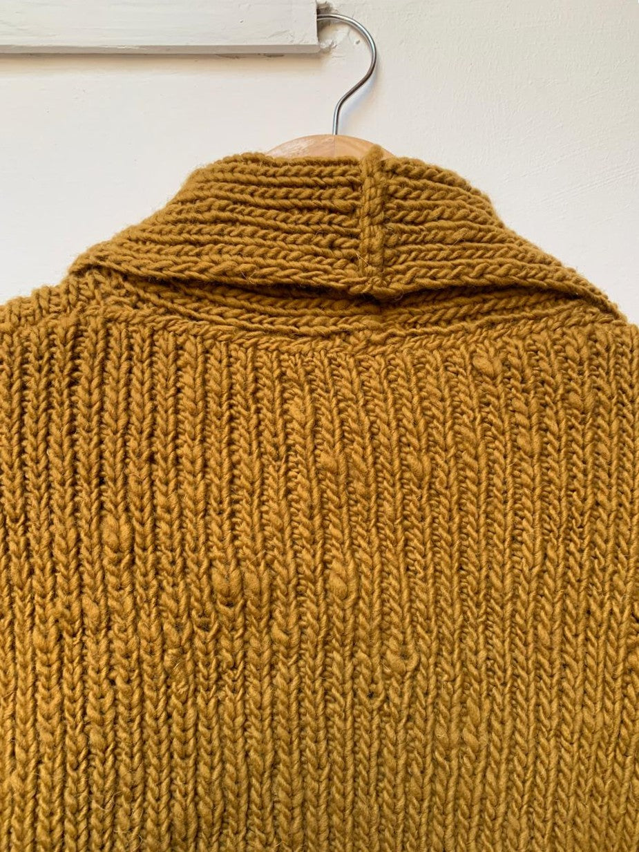 handloom wool knit cardigan mustard colour back close view