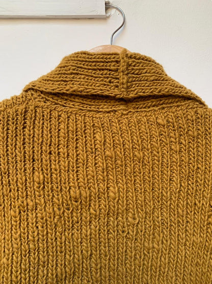 handloom wool knit cardigan mustard colour back close view