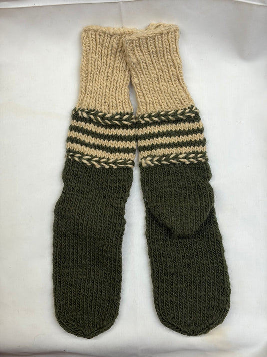 handmade wool socks with striped design breathable winter wear green colour