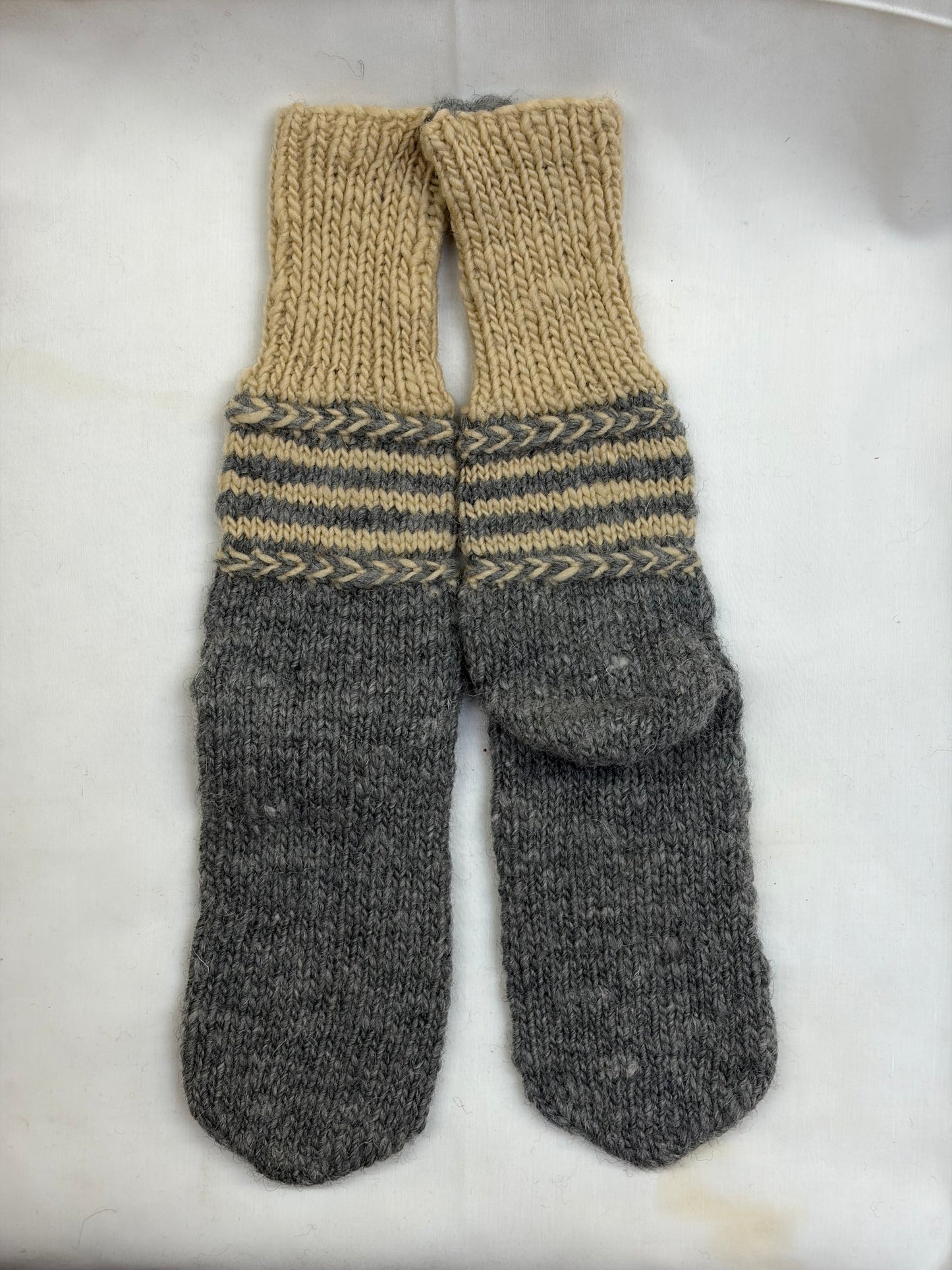 handmade wool socks with striped design breathable winter wear grey colour
