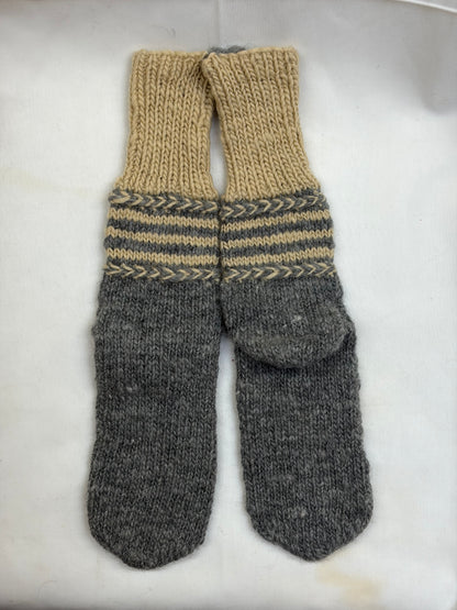 handmade wool socks with striped design breathable winter wear grey colour