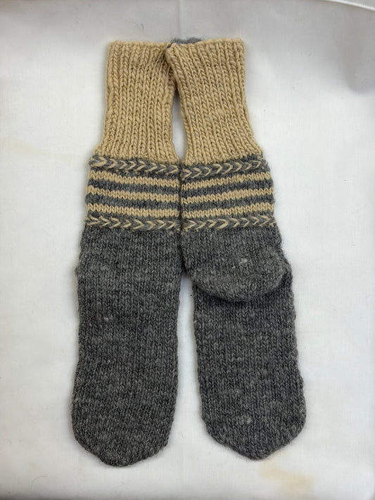 handmade wool socks with striped design breathable winter wear grey colour