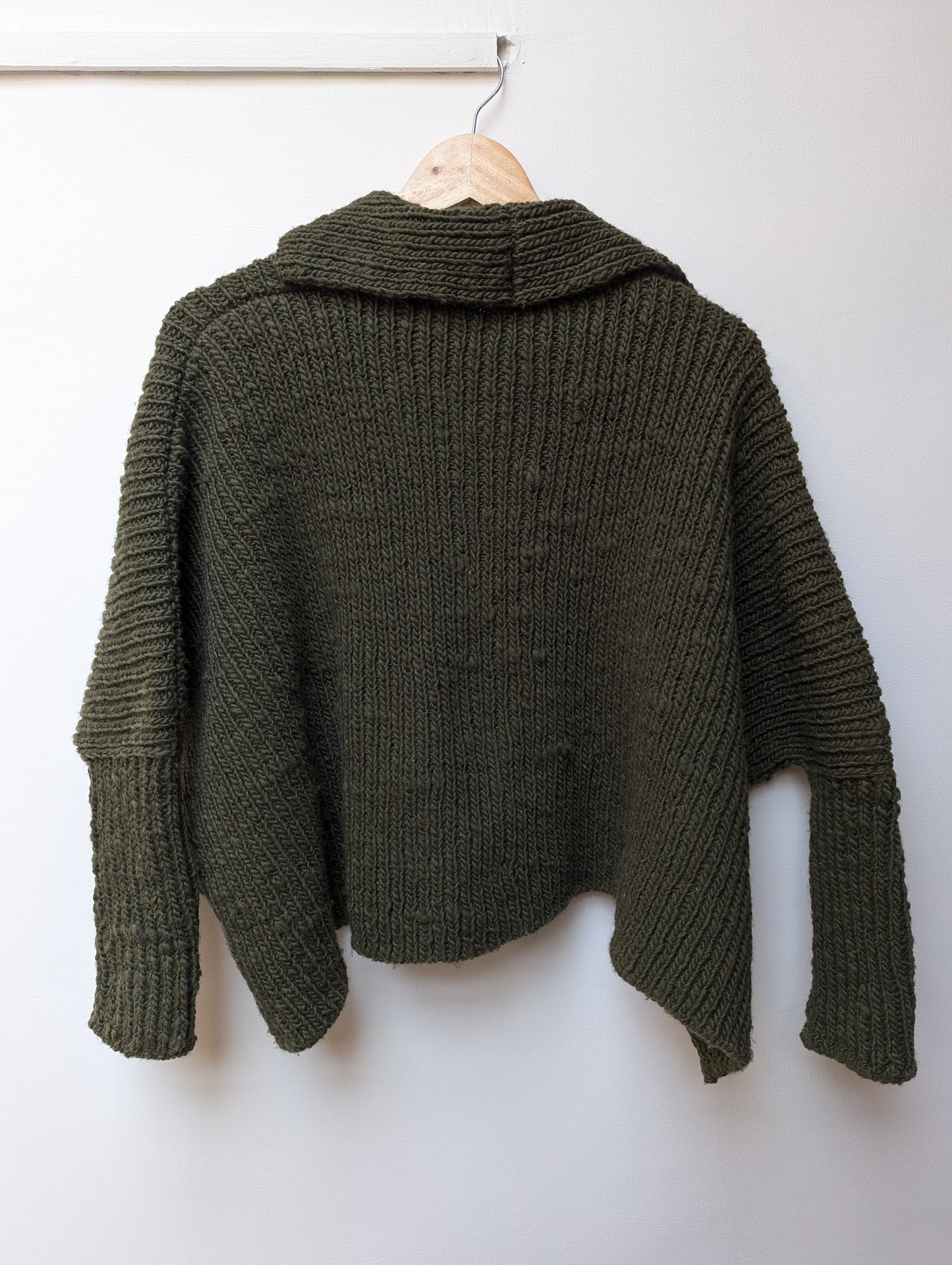indigenous wool knit cardigan olive back view