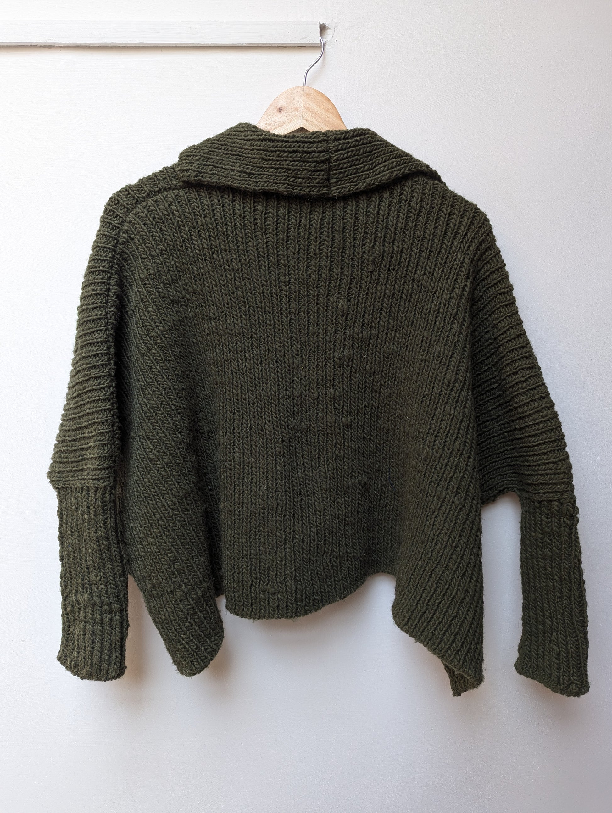 indigenous wool knit cardigan olive back view