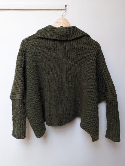 indigenous wool knit cardigan olive back view