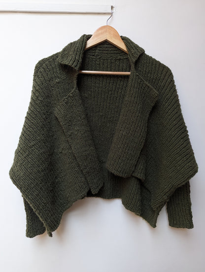 indigenous wool knit cardigan olive front view
