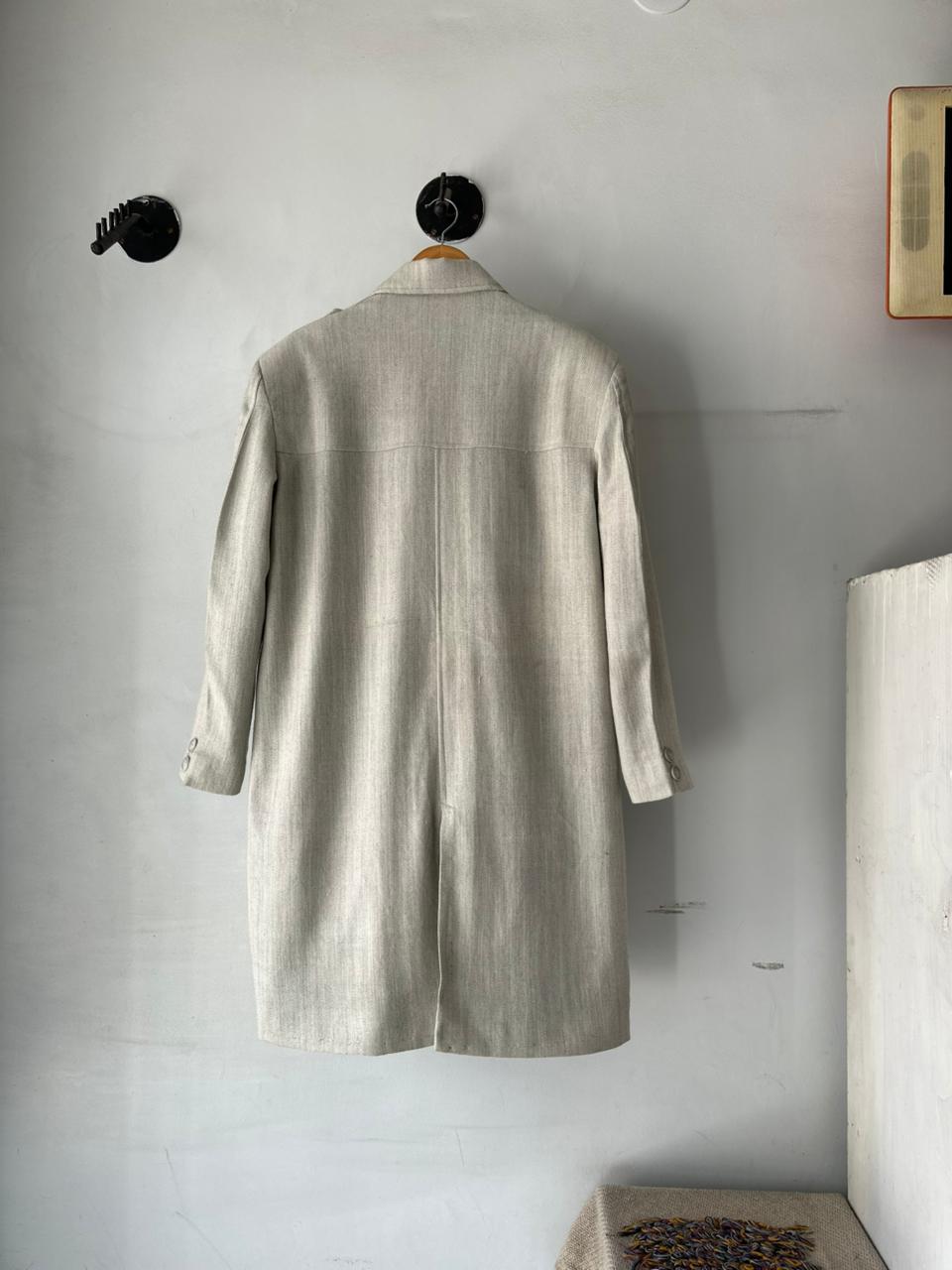kaza handloom wool overcoat back view white @woolknitters