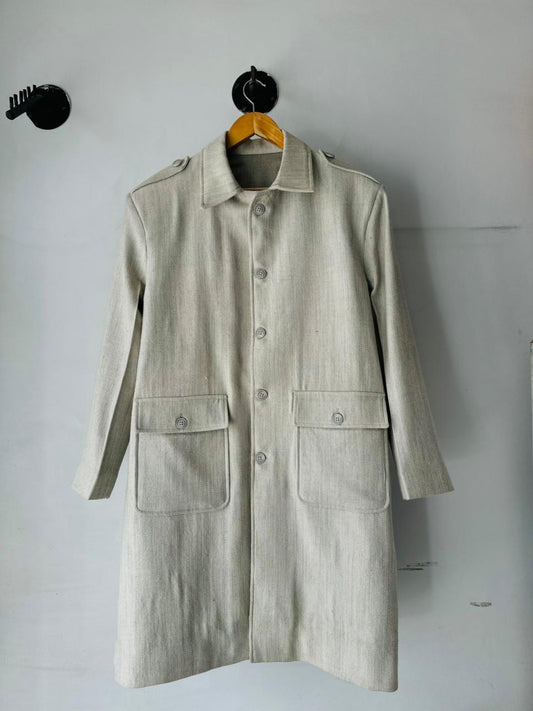 kaza handloom wool overcoat front view white @woolknitters