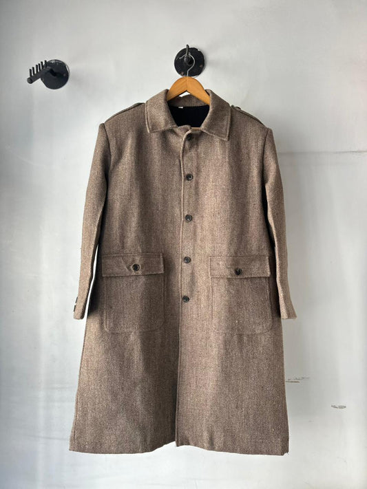 kaza handloom wool overcoat front view brown @woolknitters
