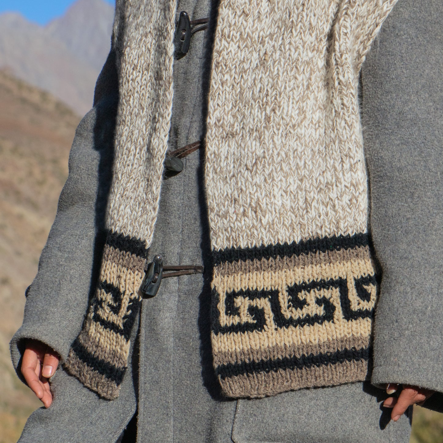 Tibetan Motif Hand-Knit Muffler